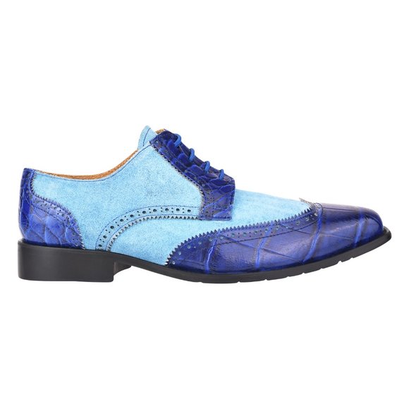 LIBERTYZENO Mens Royal Blue Genuine Leather Croco/Suede Printed Oxford Dre… main image 4